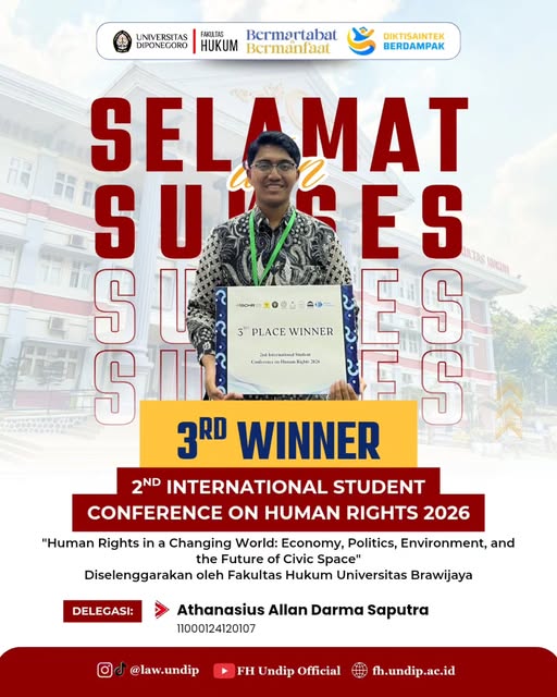 Dokumentasi Mahasiswa FH Undip Raih Juara 3 Konferensi HAM Internasional 2026 - FH Undip